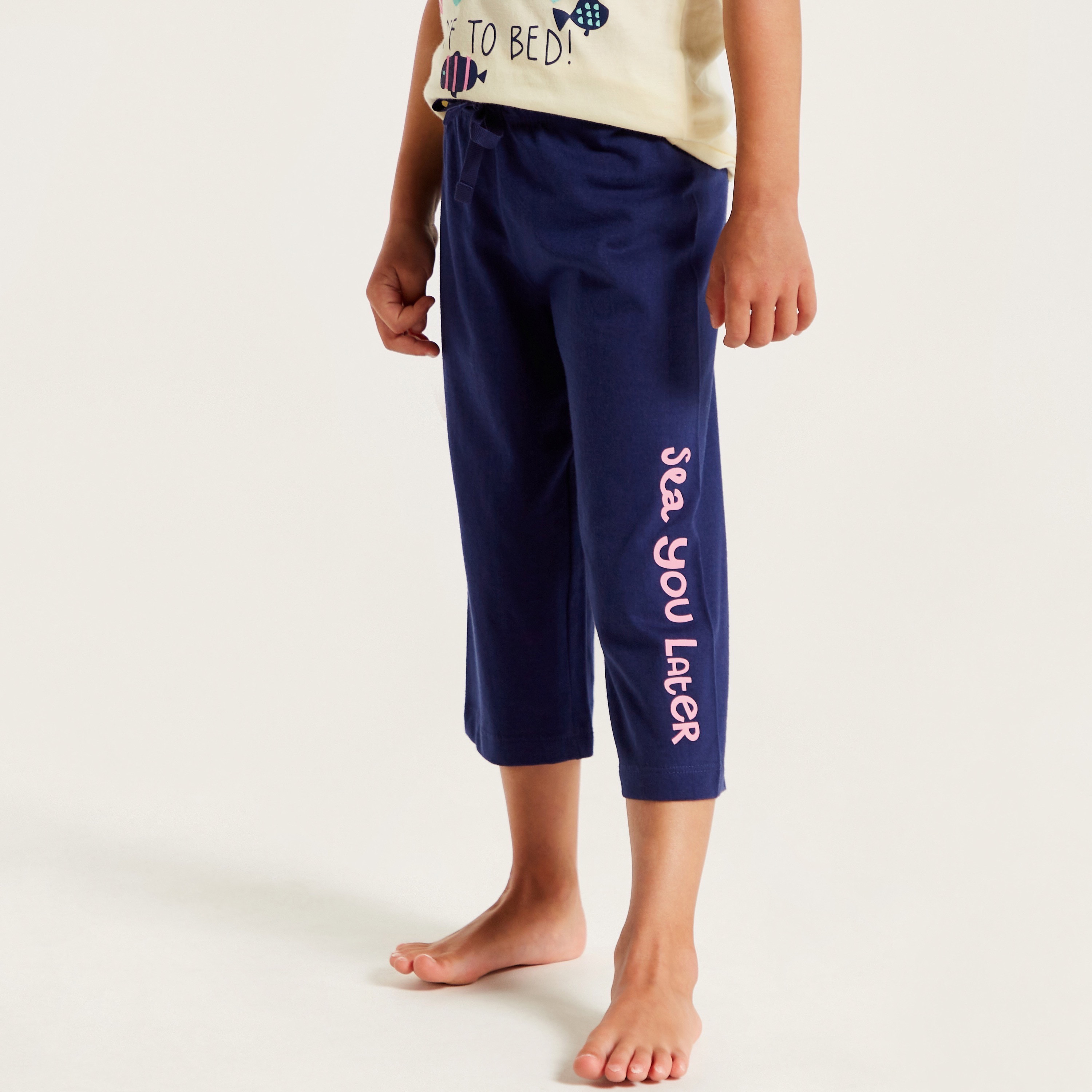 Juniors Printed Crew Neck T-shirt and Pyjama Set-girls-clothing-nightwear-image-4