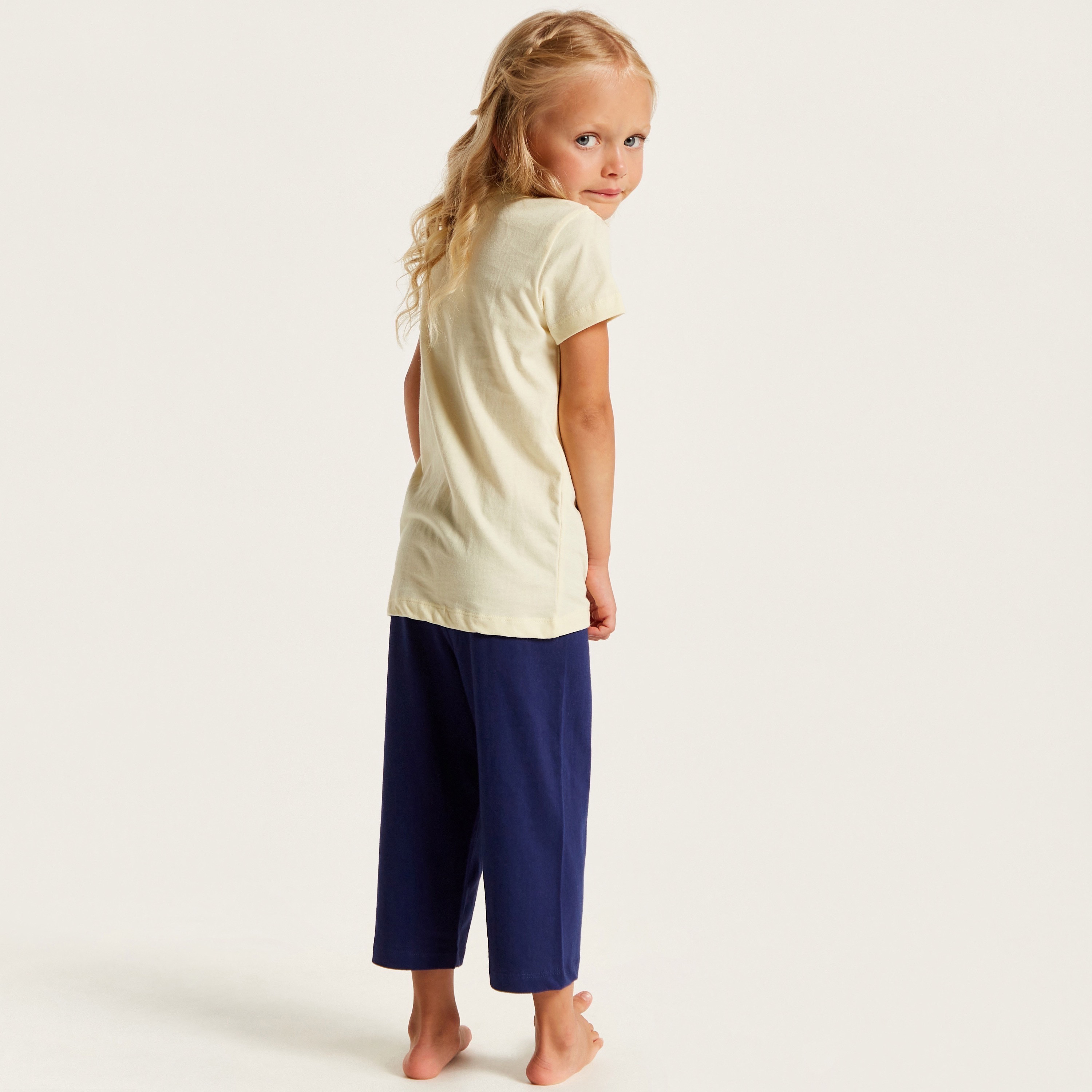 Juniors Printed Crew Neck T-shirt and Pyjama Set-girls-clothing-nightwear-image-5