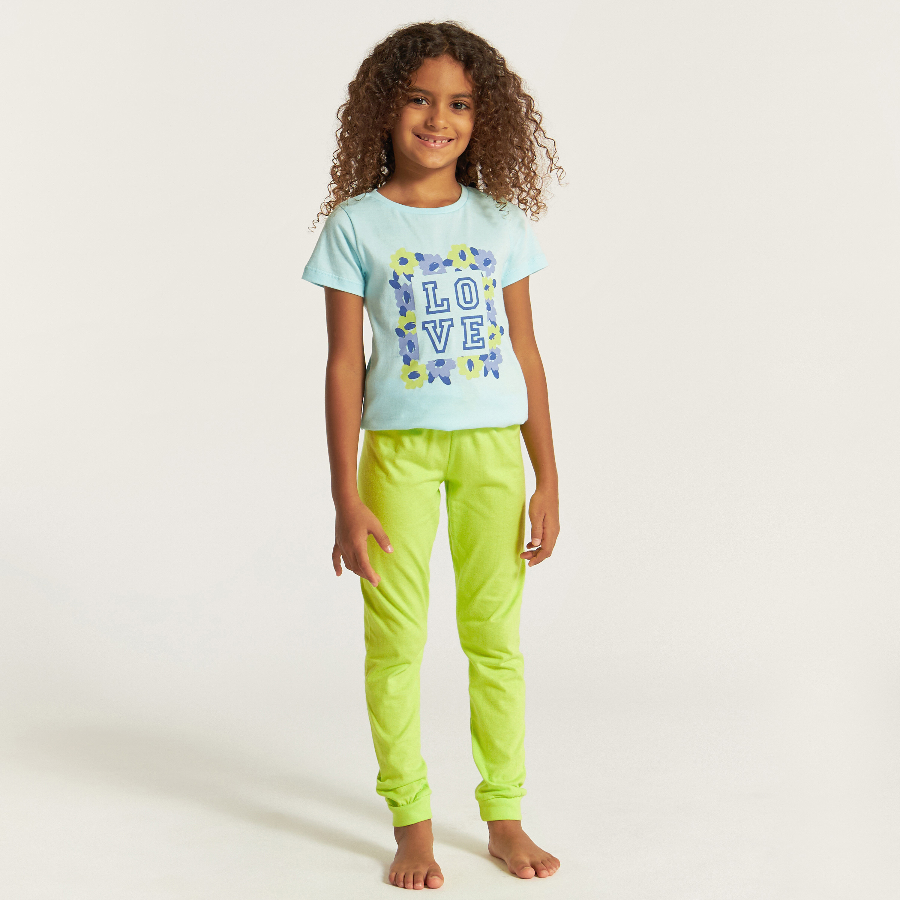 Juniors Printed Short Sleeve T-shirt and Pyjama Set-girls-clothing-nightwear-image-2