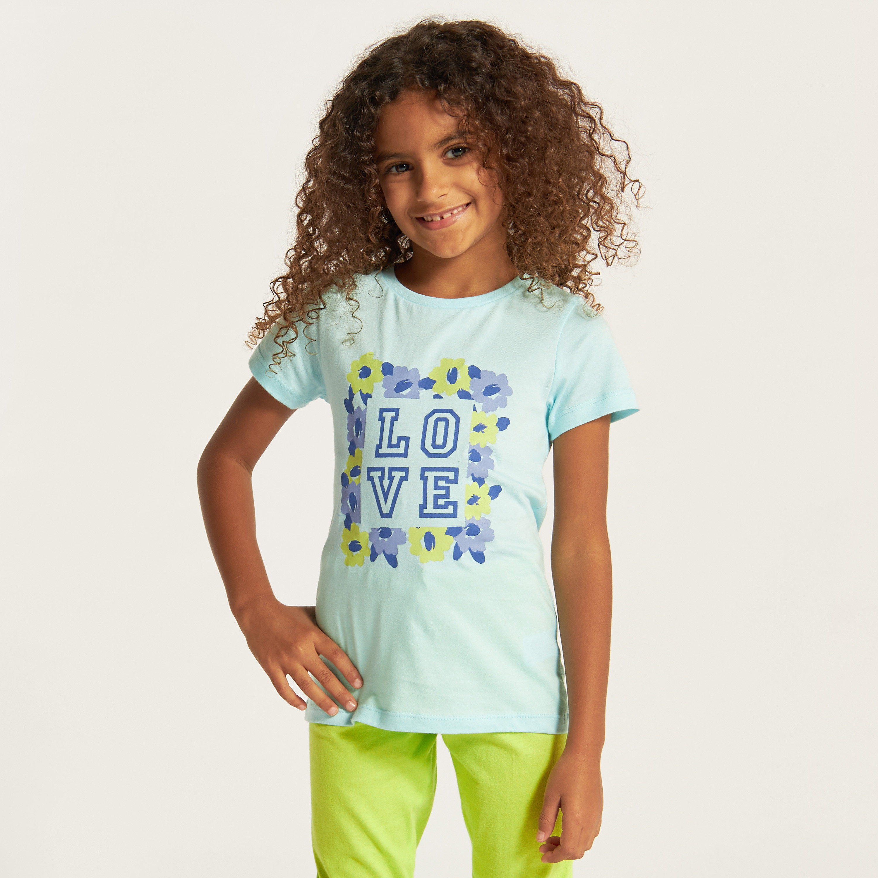 Juniors Printed Short Sleeve T-shirt and Pyjama Set-girls-clothing-nightwear-image-3