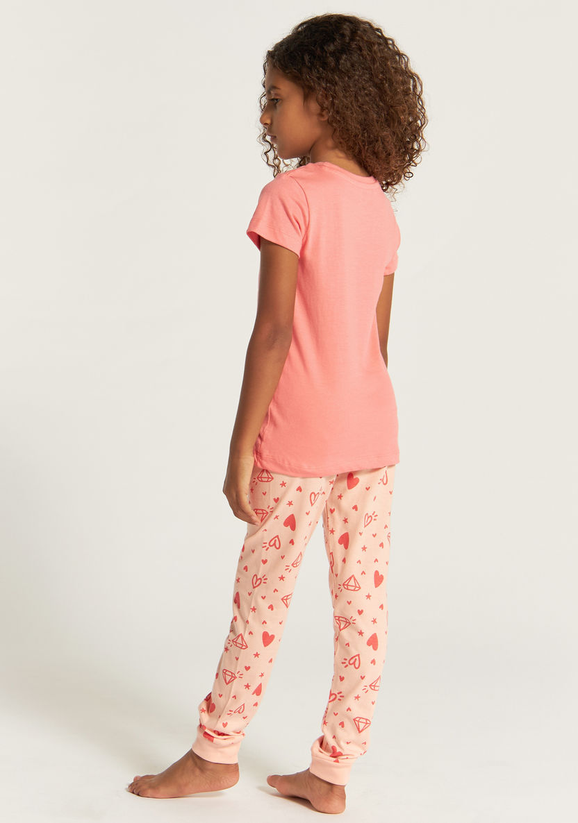 Juniors Printed Short Sleeve T-shirt and Pyjama Set-Nightwear-image-4