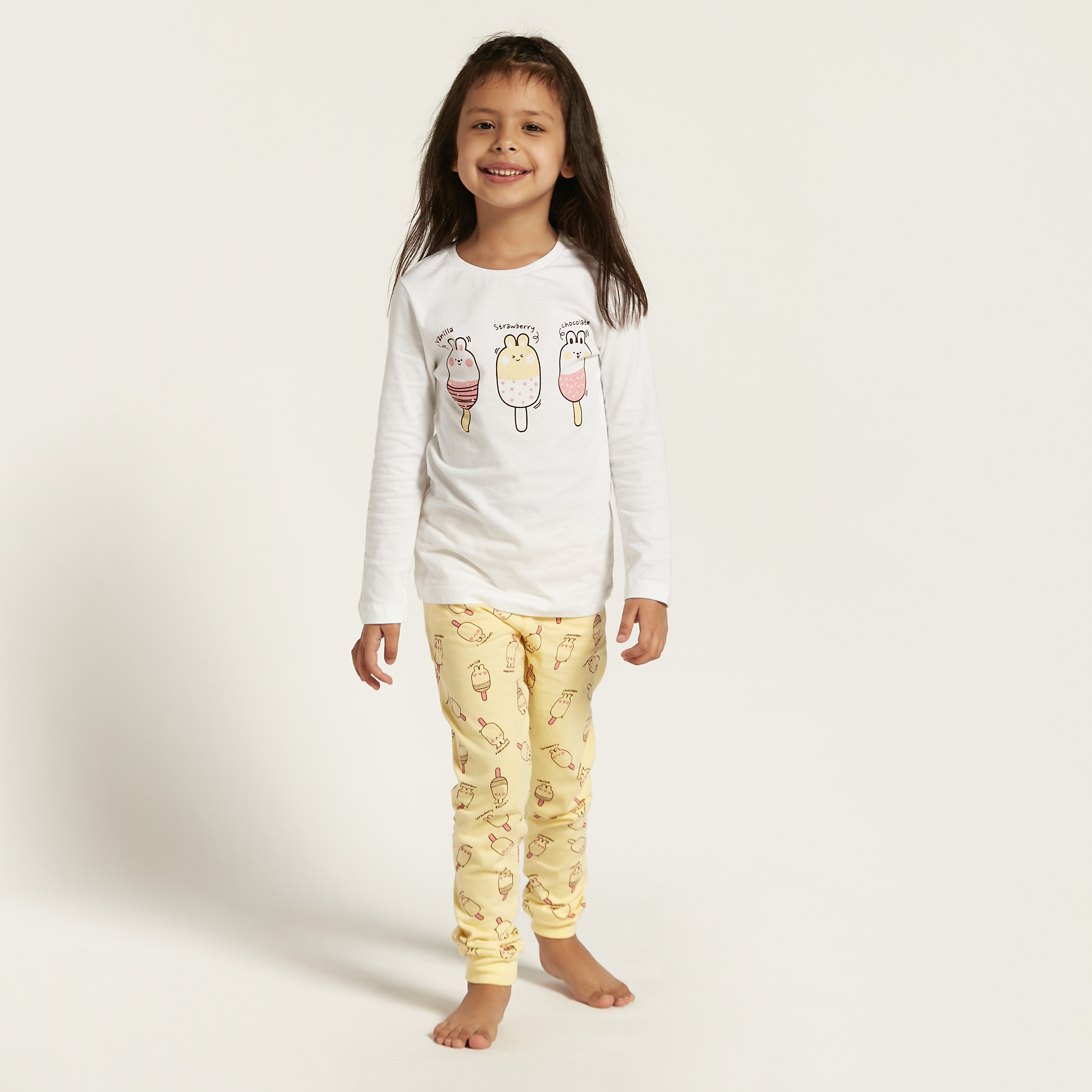 Juniors Printed Long Sleeve T-shirt and Pyjama Set-girls-clothing-nightwear-image-1