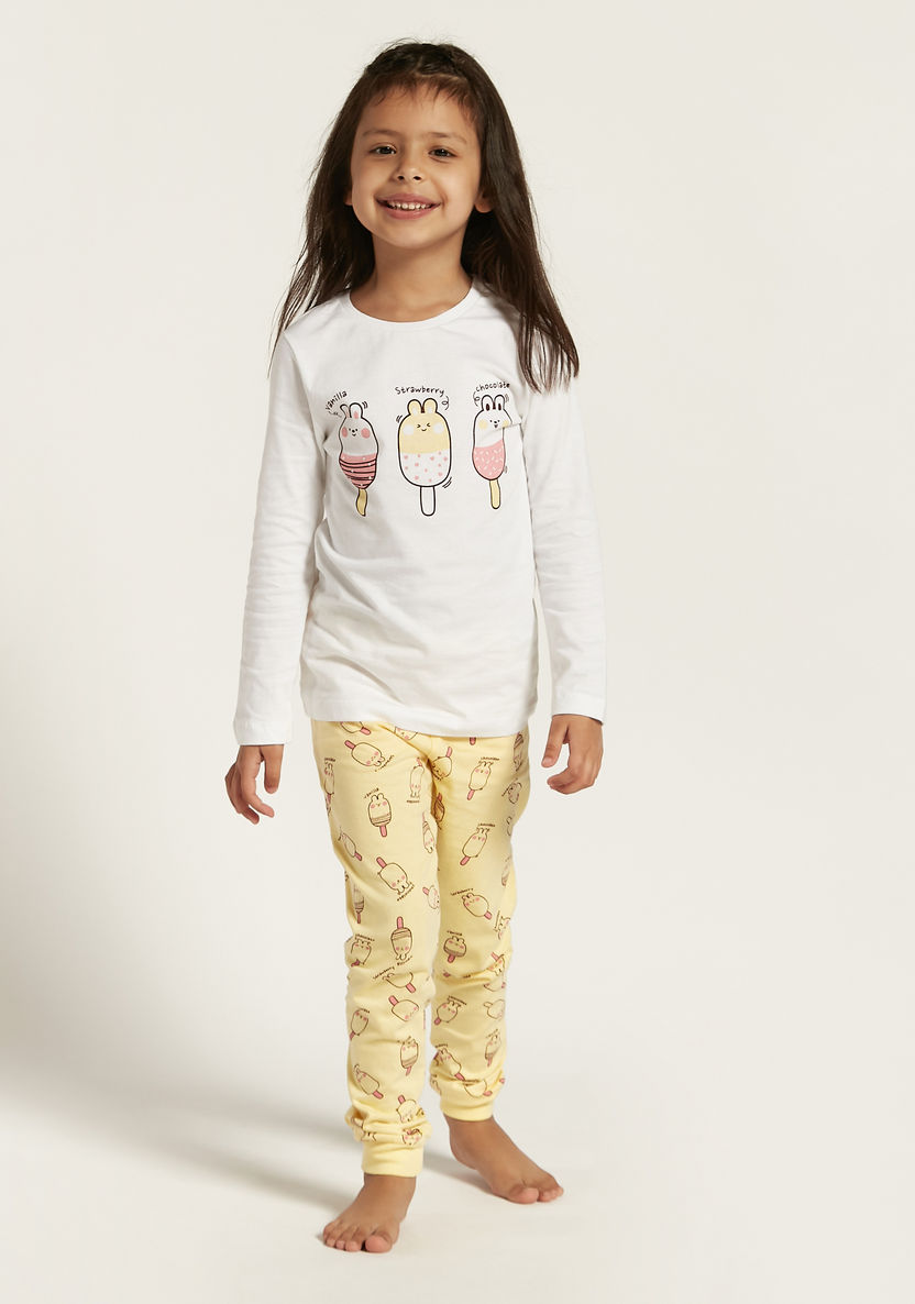 Juniors Printed Long Sleeve T-shirt and Pyjama Set-Nightwear-image-0