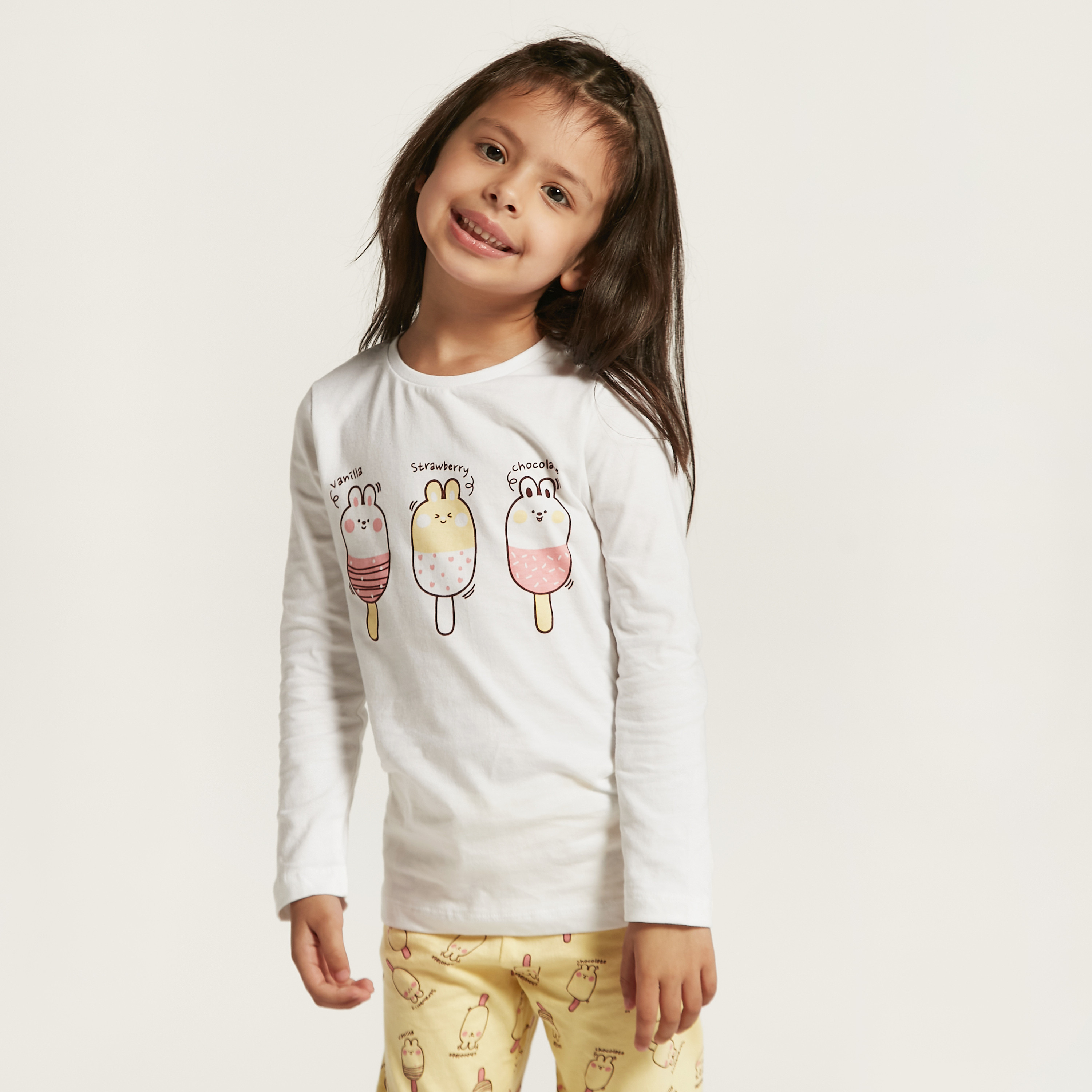 Juniors Printed Long Sleeve T-shirt and Pyjama Set-girls-clothing-nightwear-image-2