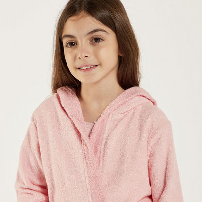 Juniors Textured Bathrobe with Hood and Belt Tie-Ups-Towels and Flannels-image-2