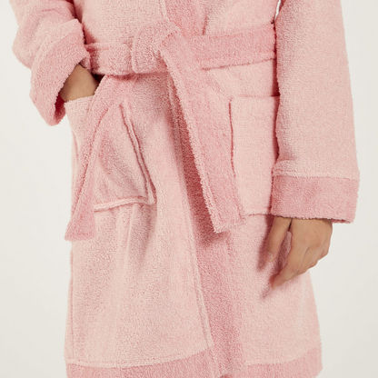 Juniors Textured Bathrobe with Hood and Belt Tie-Ups-Towels and Flannels-image-3