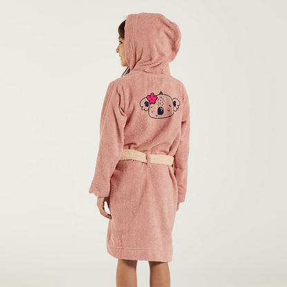 Juniors Textured Bathrobe with Hood and Belt Tie-Ups-Towels and Flannels-image-4