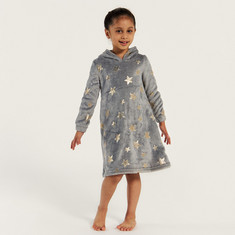 Juniors Textured Night Dress with Hood and Long Sleeves