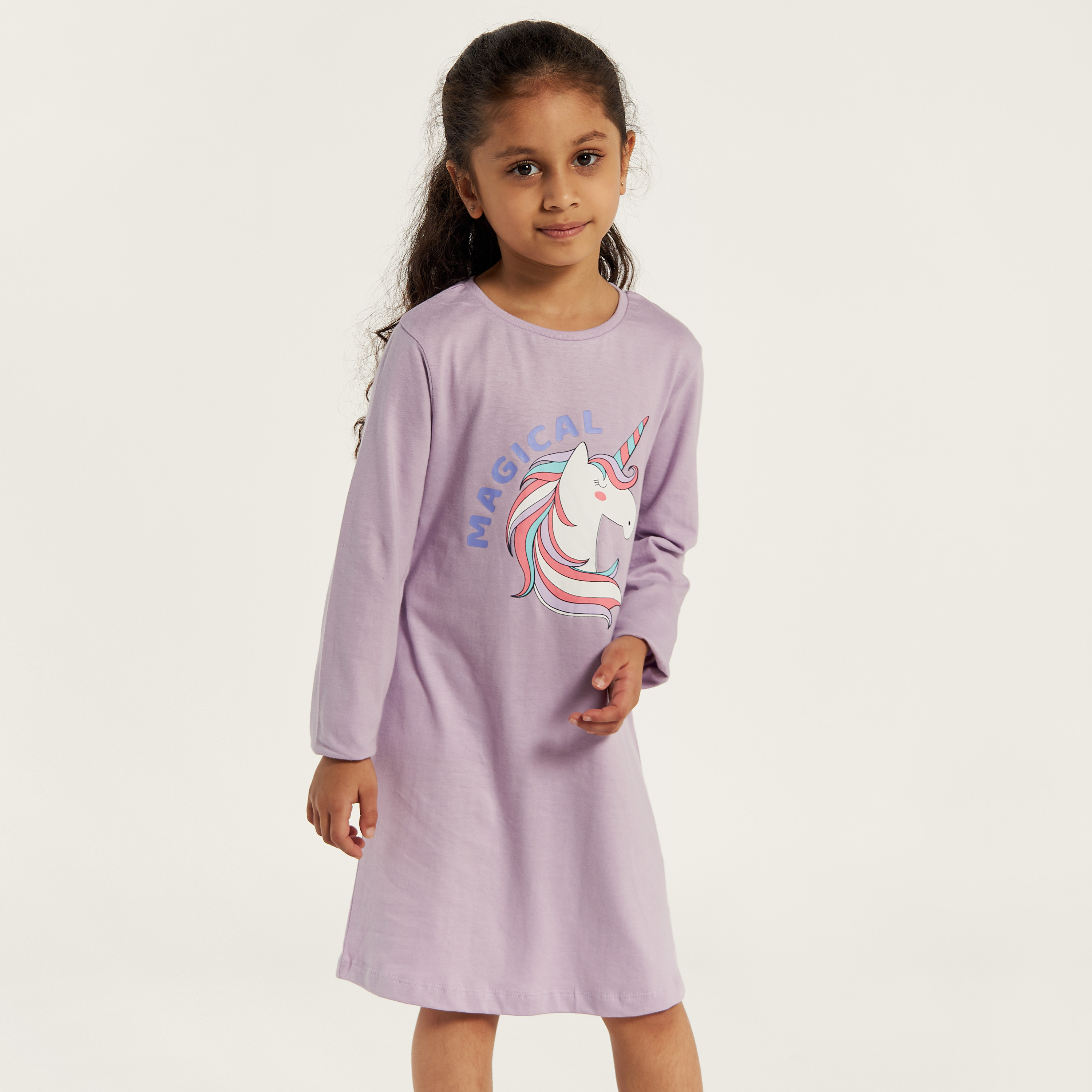 Juniors Printed Round Neck Nightdress - Set of 2-girls-clothing-nightwear-image-2