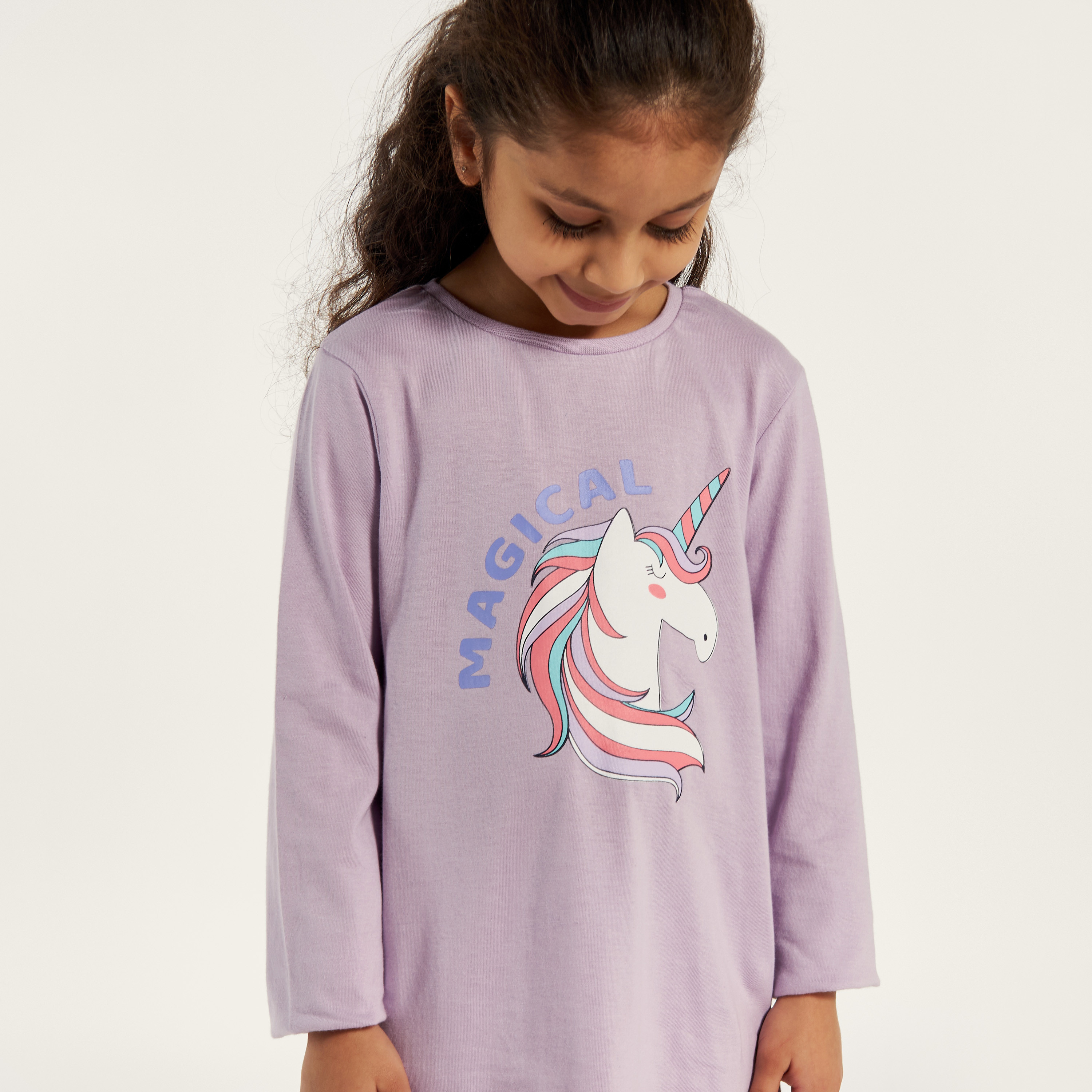 Juniors Printed Round Neck Nightdress - Set of 2-girls-clothing-nightwear-image-3