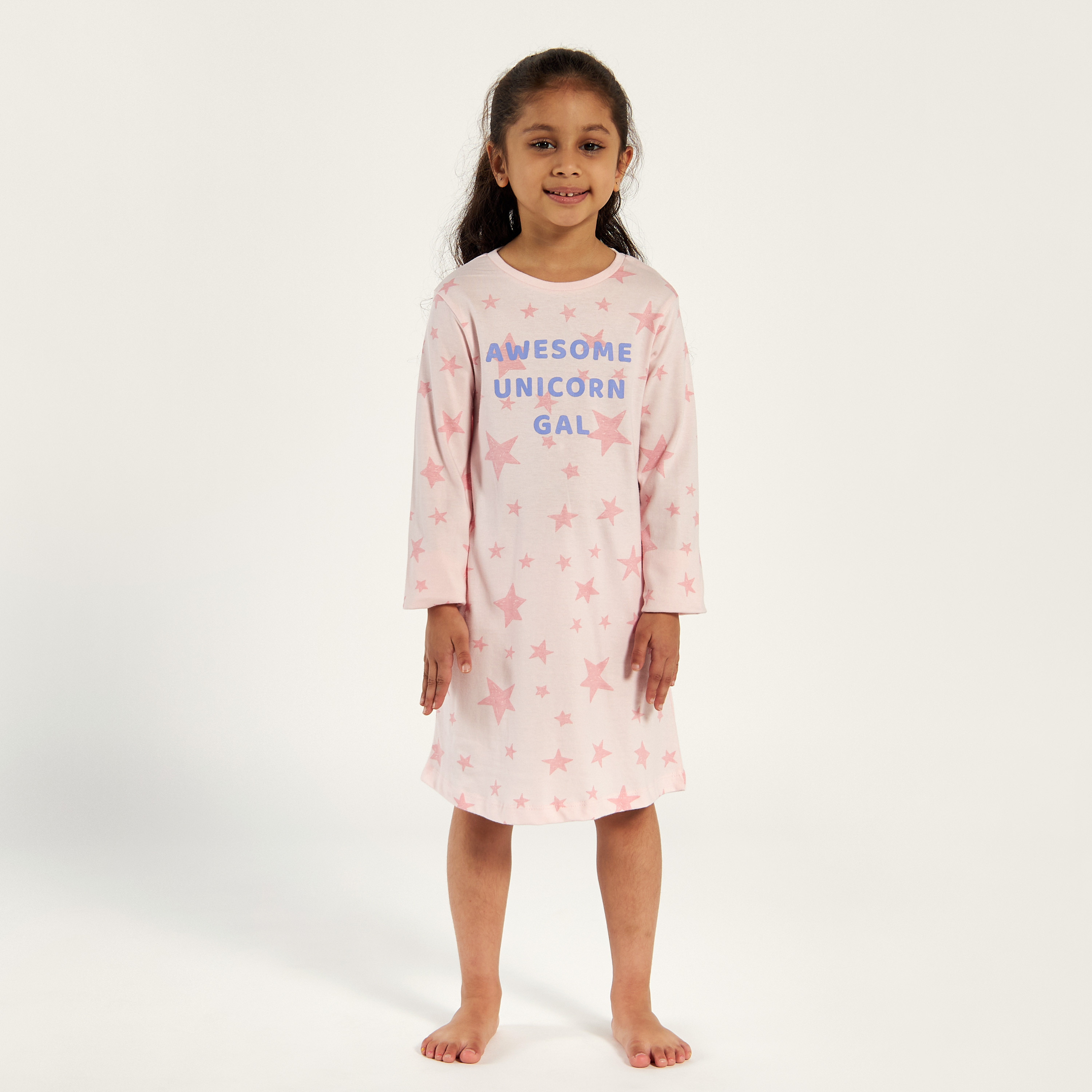 Juniors Printed Round Neck Nightdress - Set of 2-girls-clothing-nightwear-image-5