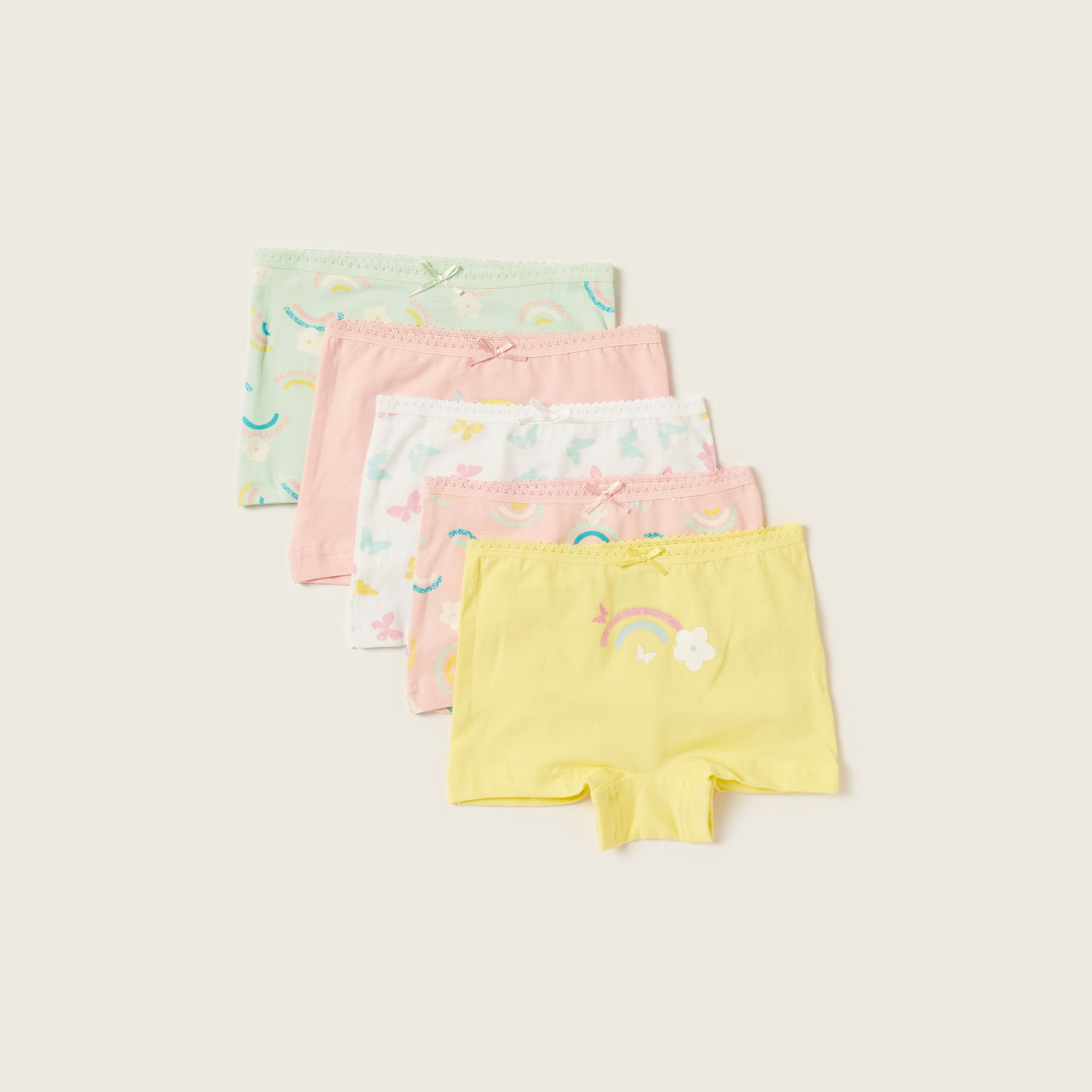 Juniors Printed Boxers with Bow Accent - Set of 5-girls-accessories-socks-image-1