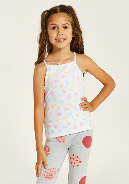 Juniors Printed Sleeveless Vest with Bow Detail - Set of 3