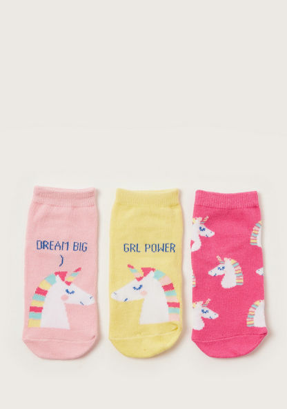 Juniors Unicorn Print Ankle Length Socks - Set of 3