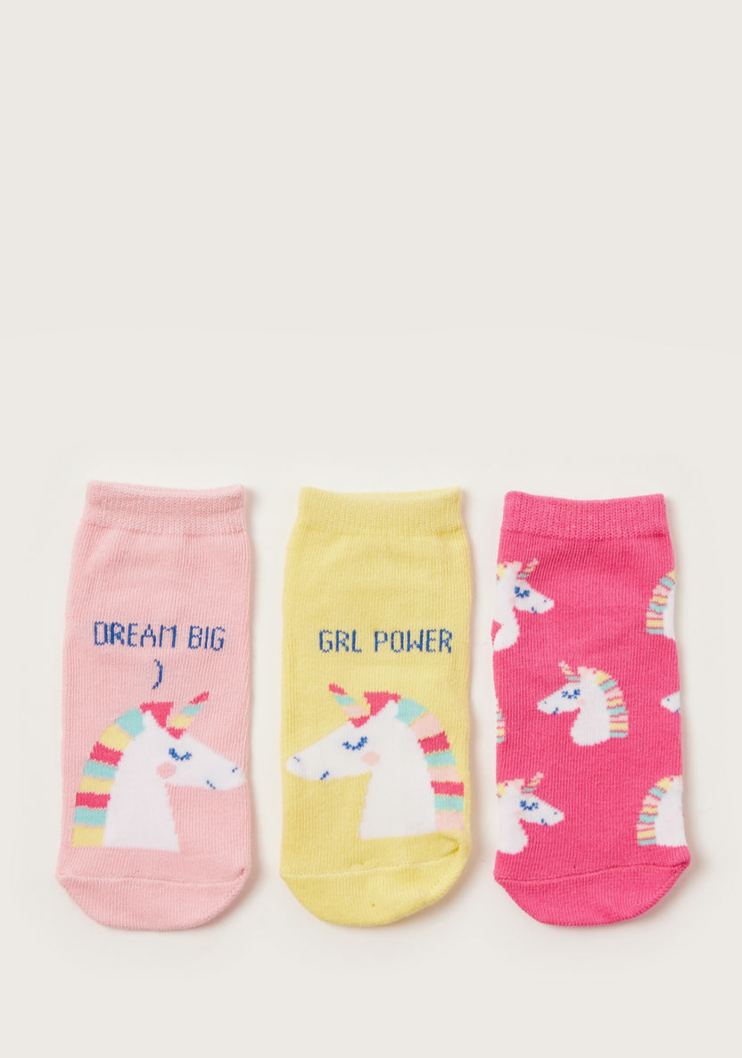 Juniors Unicorn Print Ankle Length Socks - Set of 3-Socks-image-0
