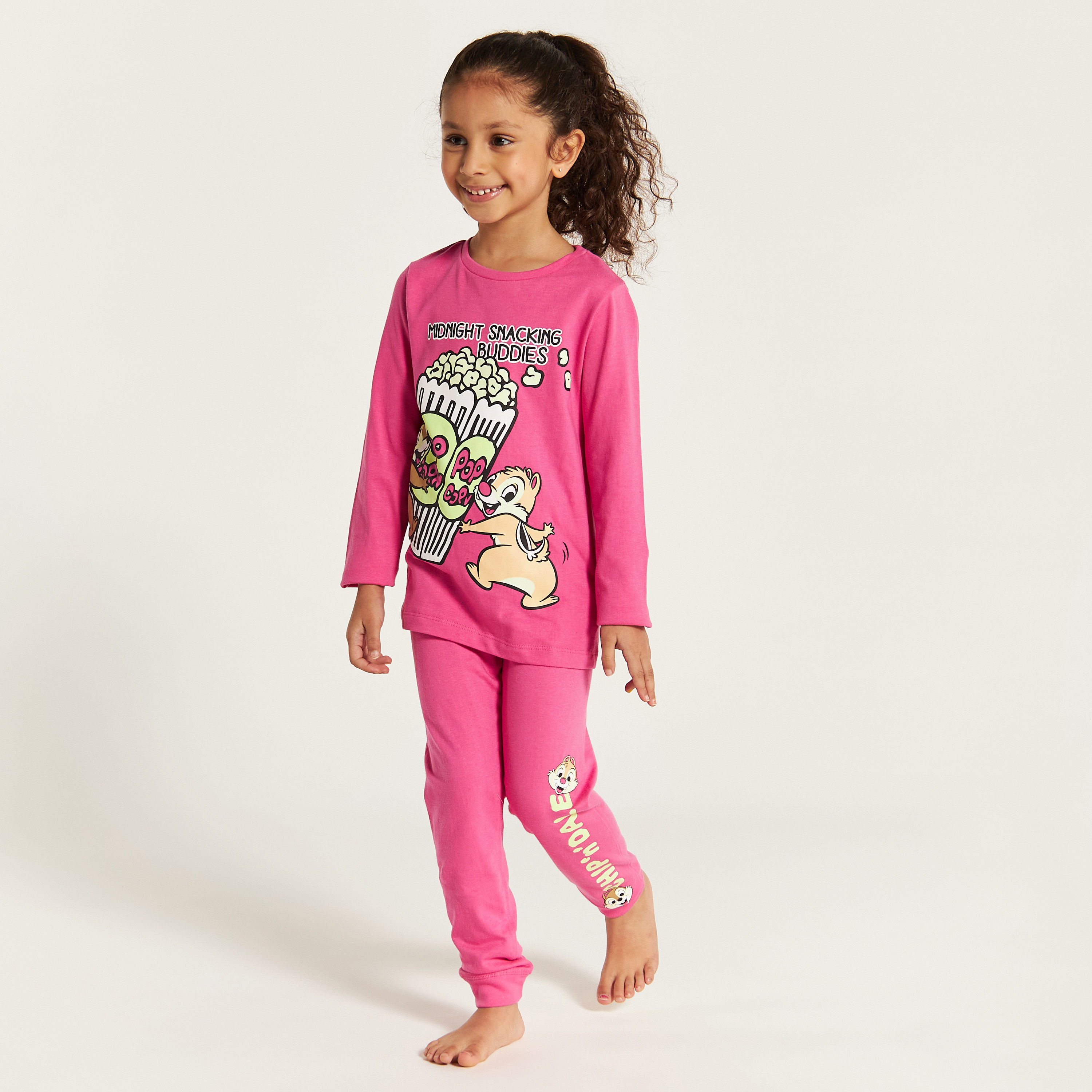Chip 'N' Dale Print Long Sleeve T-shirt and Pyjama Set-girls-clothing-nightwear-image-2