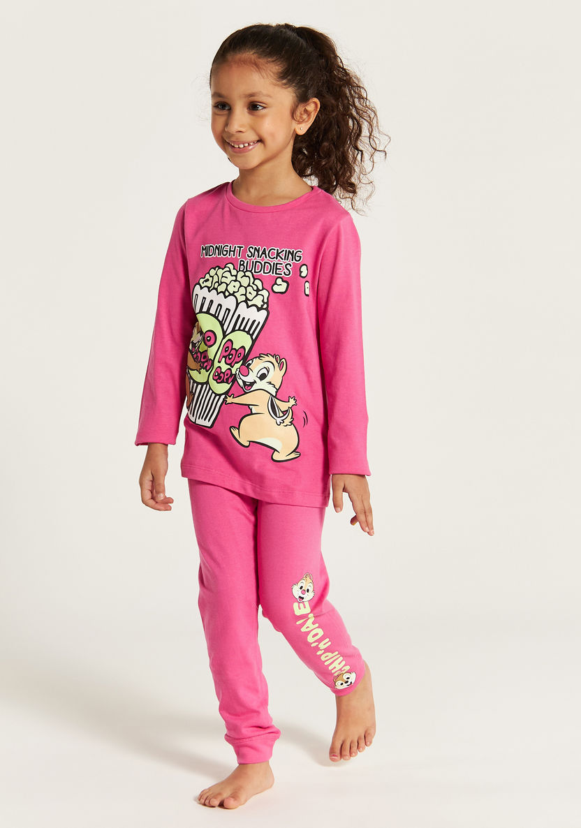 Chip 'N' Dale Print Long Sleeve T-shirt and Pyjama Set-Nightwear-image-1