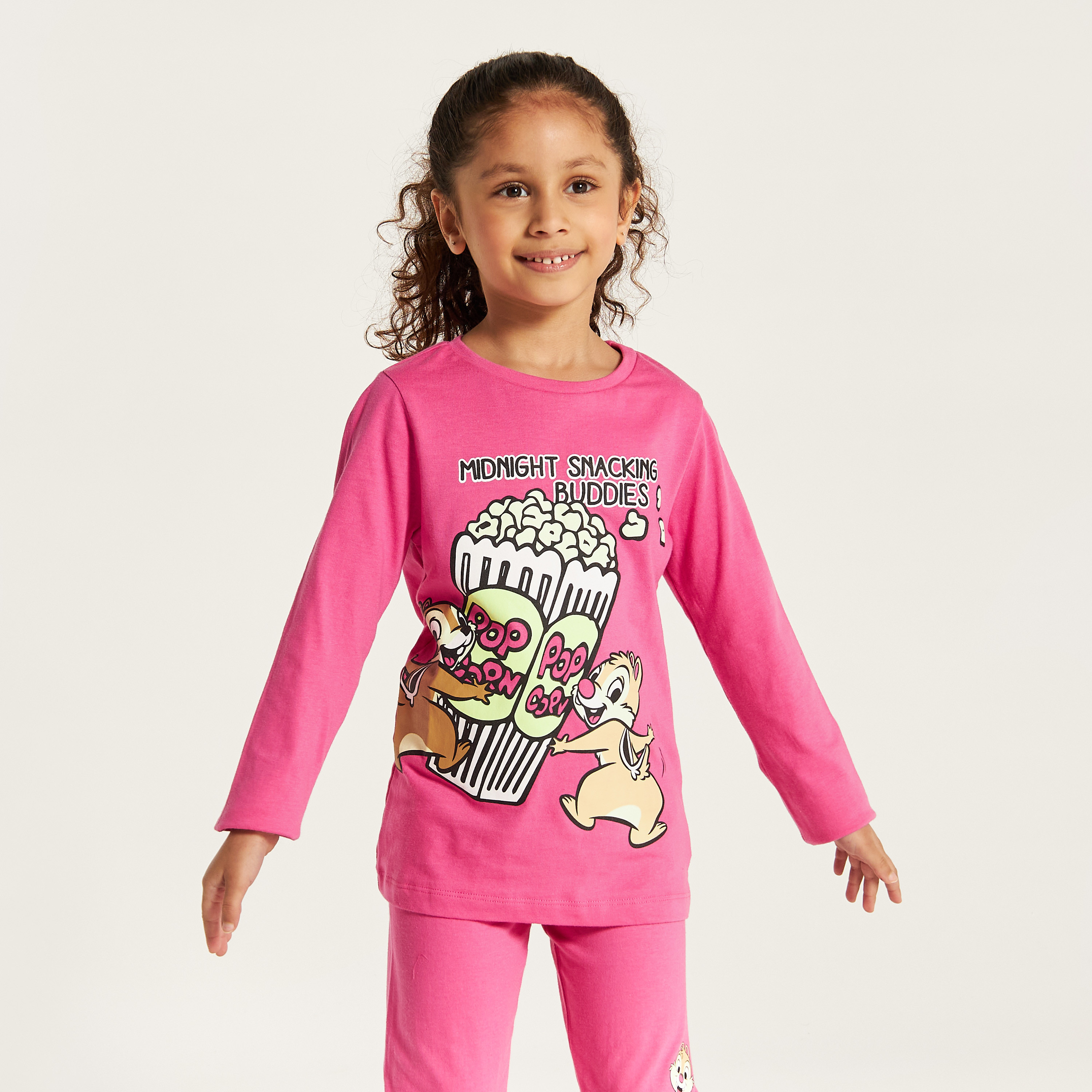 Chip 'N' Dale Print Long Sleeve T-shirt and Pyjama Set-girls-clothing-nightwear-image-3
