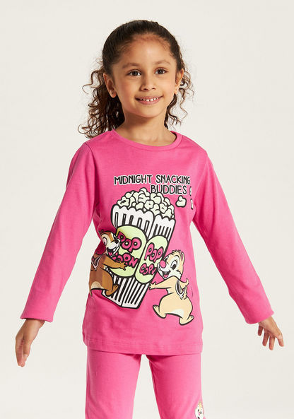 Chip 'N' Dale Print Long Sleeve T-shirt and Pyjama Set-Nightwear-image-2