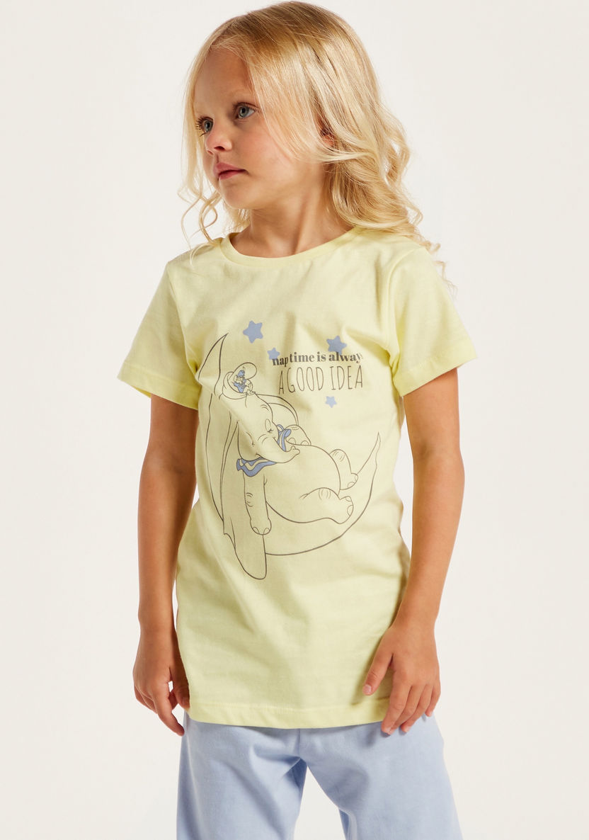 Disney Printed Crew Neck T-shirt and Pyjama Set-Pyjama Sets-image-2