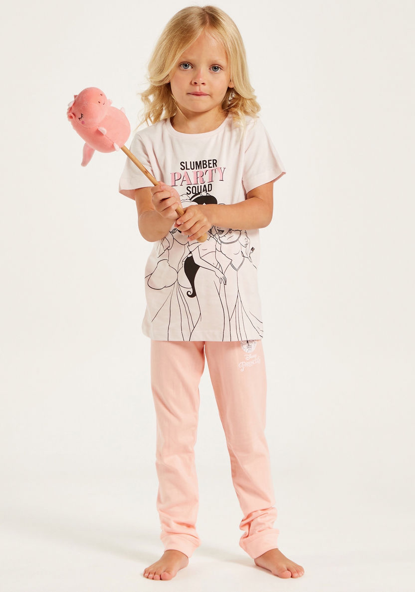 Disney Princess Print Crew Neck T-shirt and Pyjama Set-Nightwear-image-0