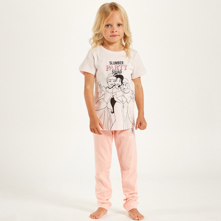 Disney Princess Print Crew Neck T-shirt and Pyjama Set