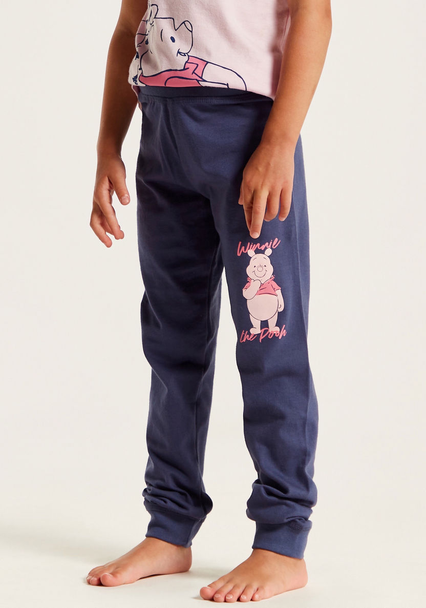 Disney Winnie the Pooh Print Round Neck T-shirt and Pyjama Set-Pyjama Sets-image-3