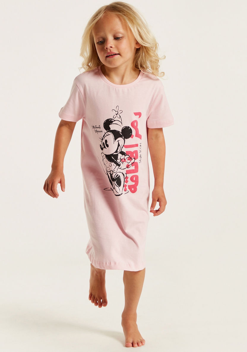 Disney Minnie Mouse Print Night Dress with Crew Neck and Short Sleeves-Nightwear-image-1