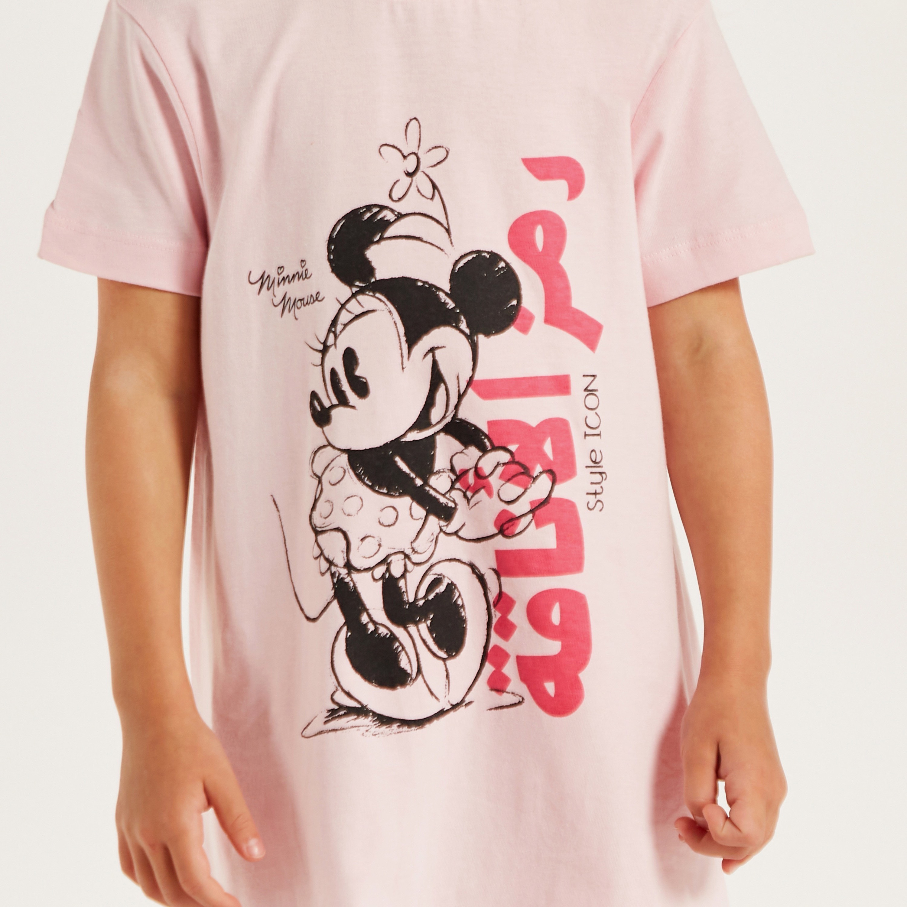 Disney Minnie Mouse Print Night Dress with Crew Neck and Short Sleeves-girls-clothing-nightwear-image-3