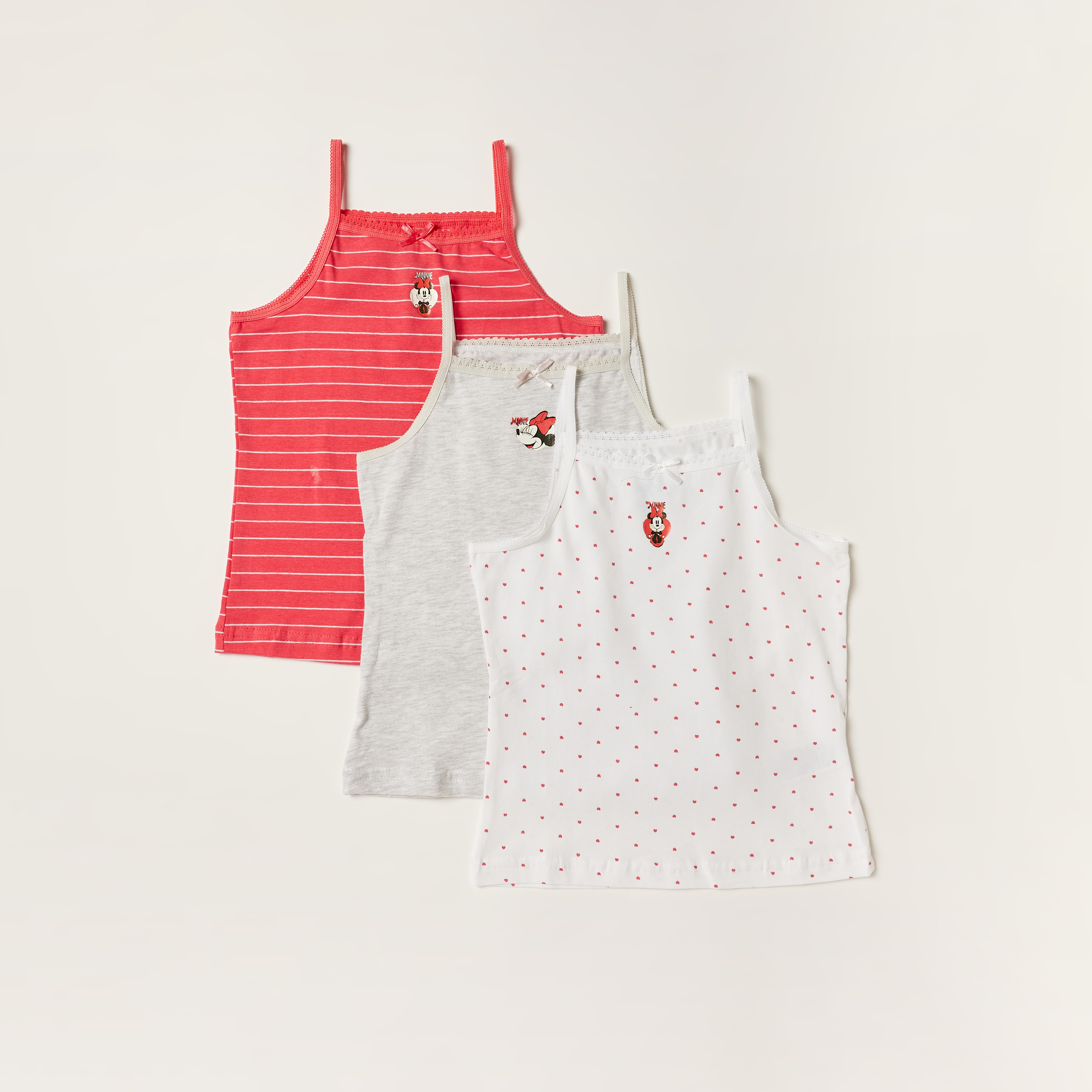 Minnie Mouse Print Vest with Spaghetti Straps - Set of 3-girls-clothing-innerwear-vests-image-1