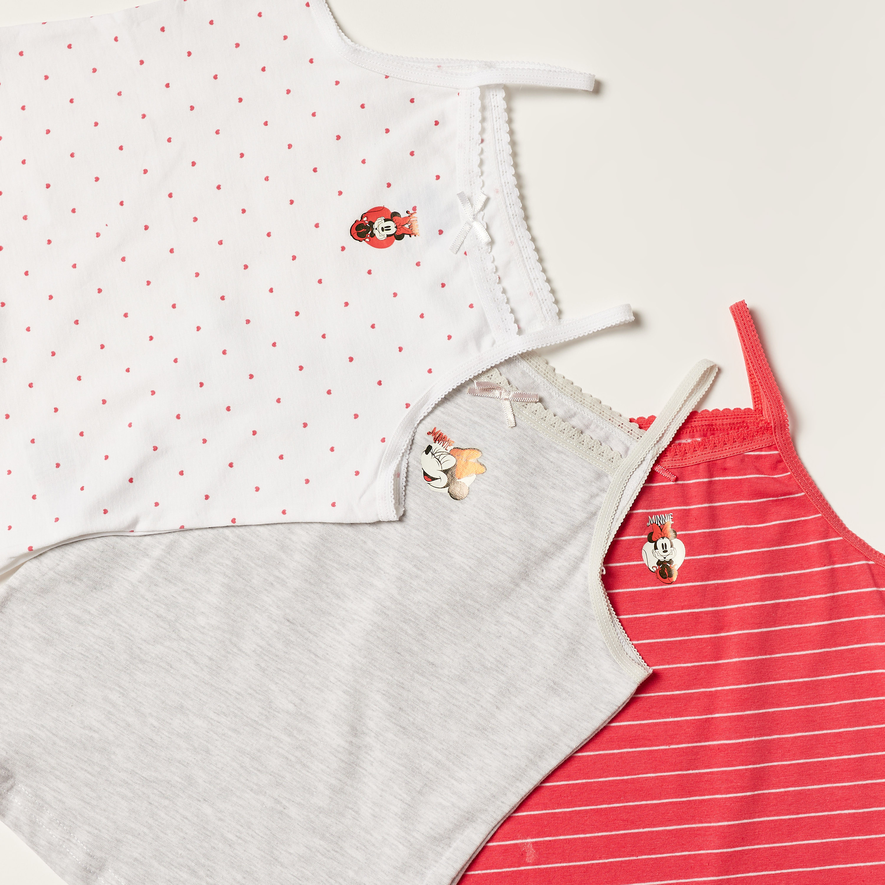 Minnie Mouse Print Vest with Spaghetti Straps - Set of 3-girls-clothing-innerwear-vests-image-5