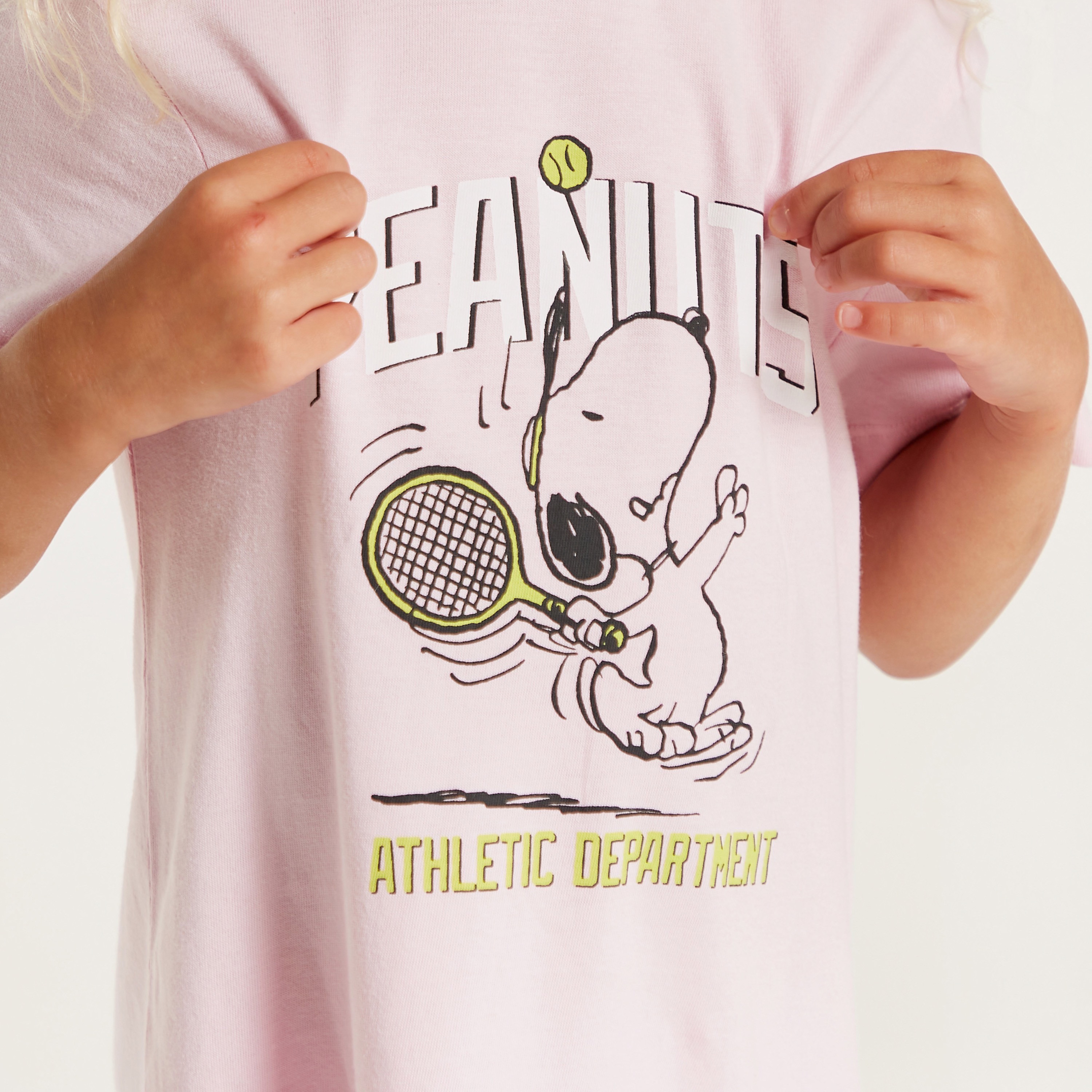 Peanuts Print Night Dress with Crew Neck and Short Sleeves-girls-clothing-nightwear-image-3