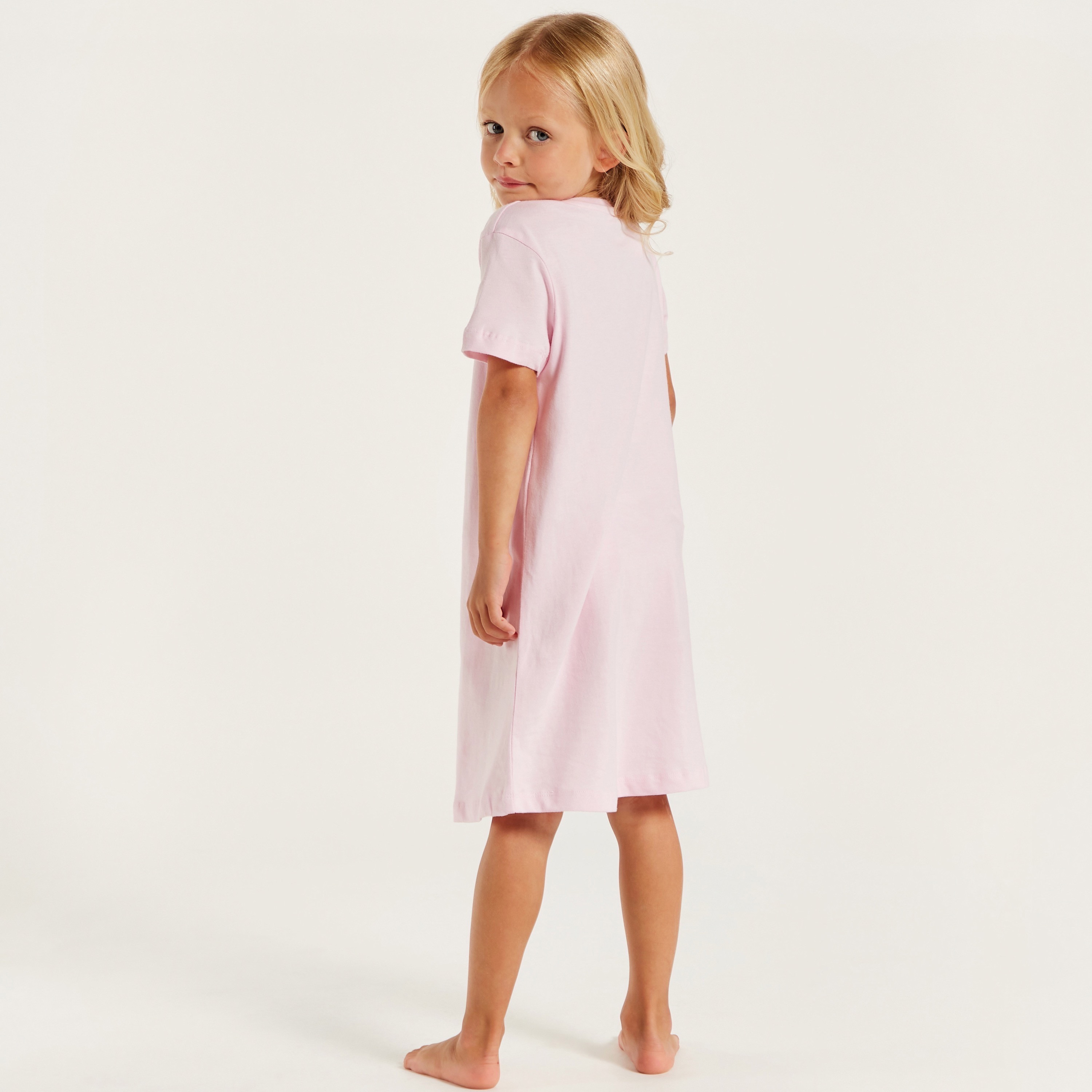 Peanuts Print Night Dress with Crew Neck and Short Sleeves-girls-clothing-nightwear-image-4