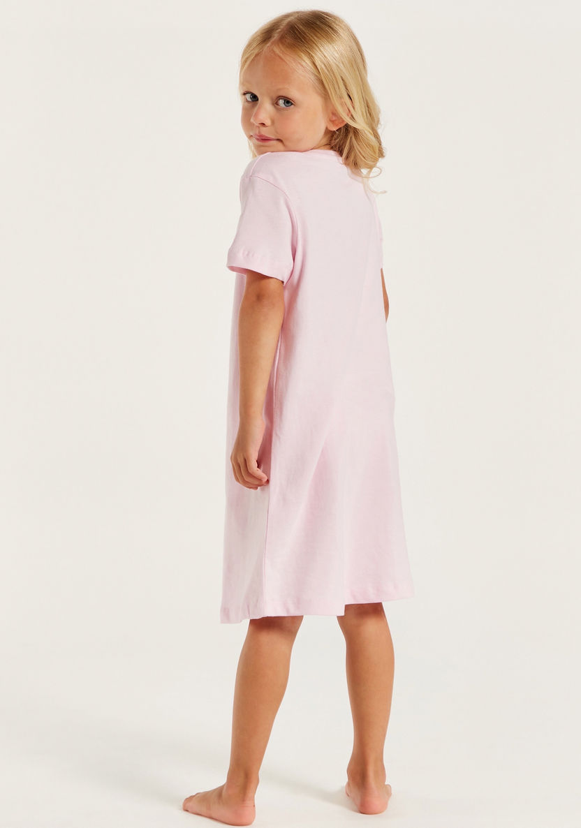 Peanuts Print Night Dress with Crew Neck and Short Sleeves-Nightwear-image-3