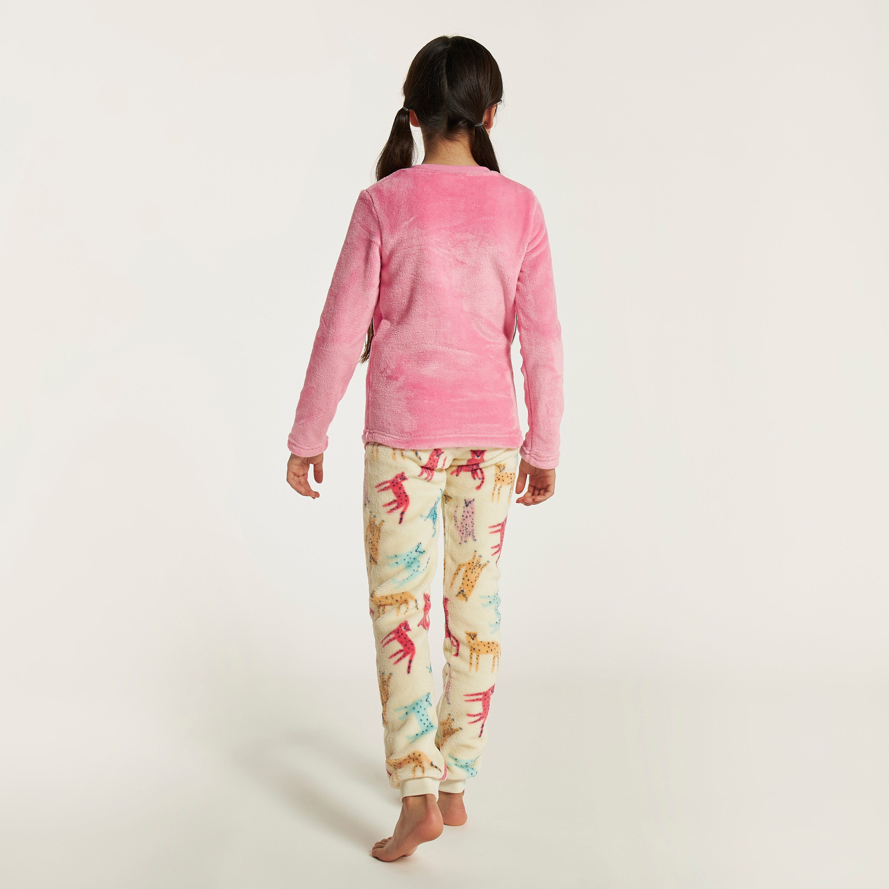 Juniors Cat Print Long Sleeves T-shirt and Pyjama Set-girls-clothing-nightwear-image-6