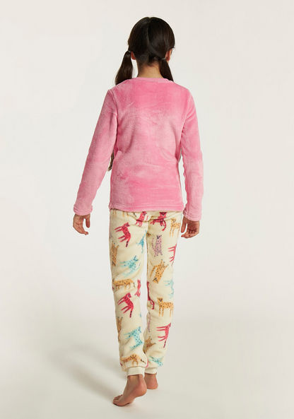 Juniors Cat Print Long Sleeves T-shirt and Pyjama Set-Nightwear-image-5