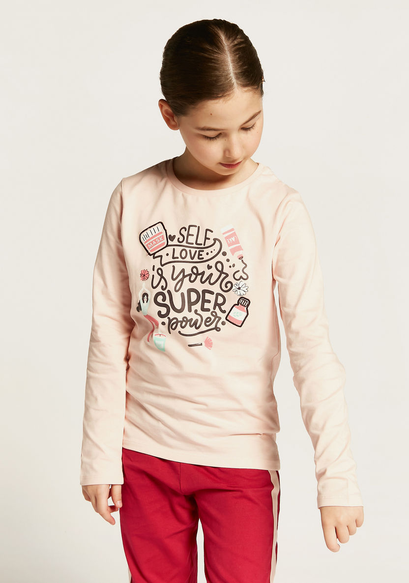 Juniors Printed Long Sleeve T-shirt and Pyjama Set-Nightwear-image-1