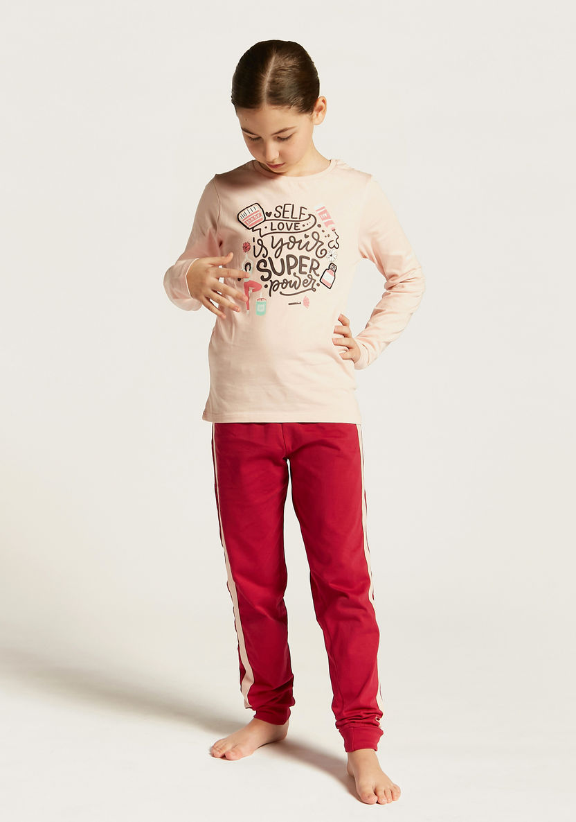 Juniors Printed Long Sleeve T-shirt and Pyjama Set-Nightwear-image-3