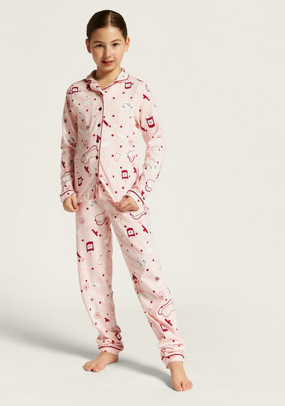 Juniors All Over Print Long Sleeves Shirt and Pyjama Set