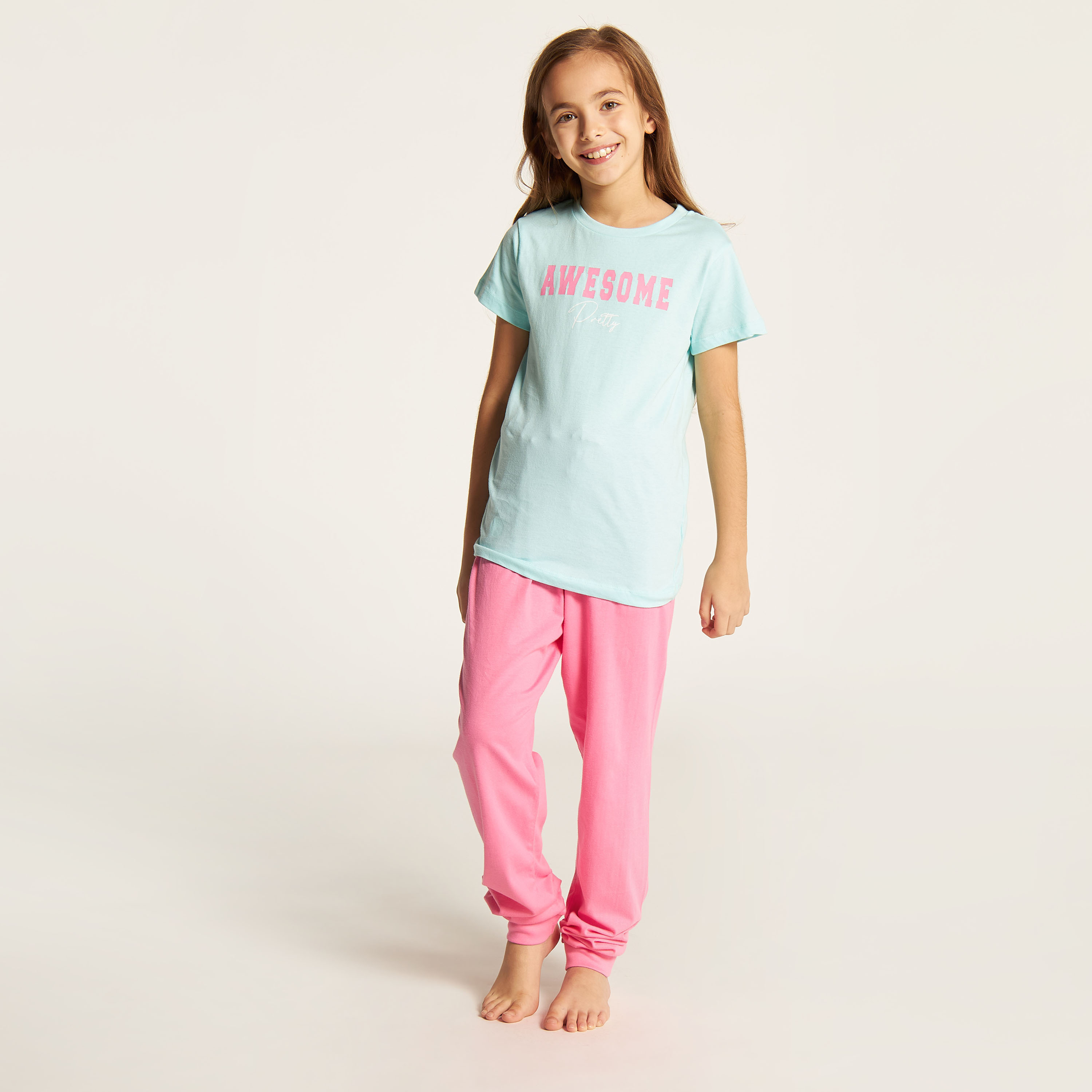 طقم بنطلون بيجاما وتيشيرت بياقة مستديرة وطبعات من جونيورز-girls-clothing-nightwear-image-1