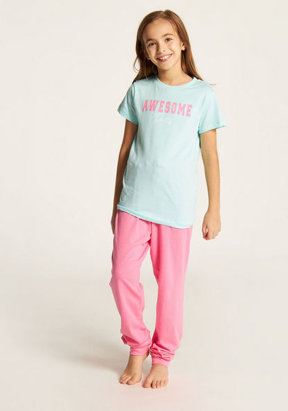 Juniors Printed Round Neck T-shirt and Pyjama Set-Clothes Sets-image-0