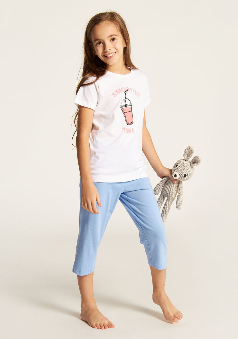 Juniors Printed Crew Neck T-shirt and Capri Set-Nightwear-image-0