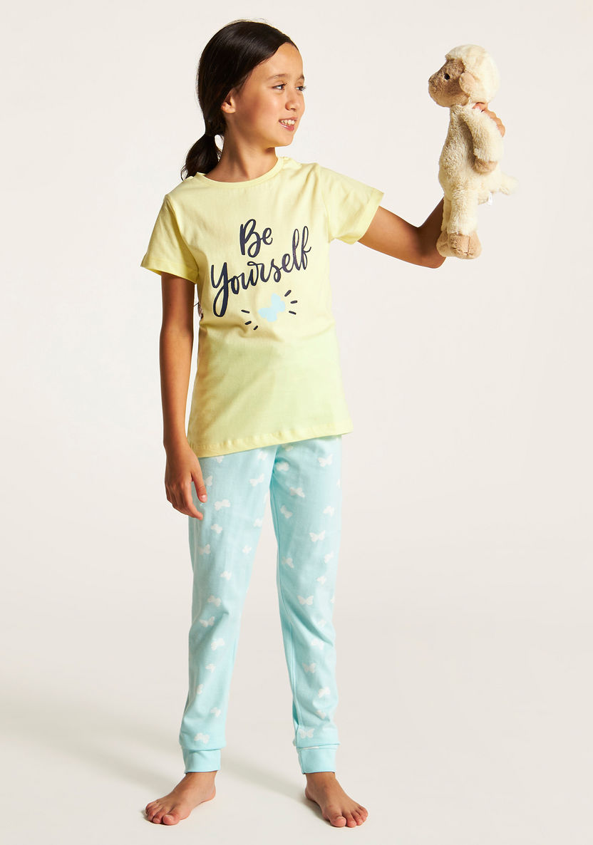 Juniors Printed Crew Neck T-shirt and Pyjama Set-Nightwear-image-0