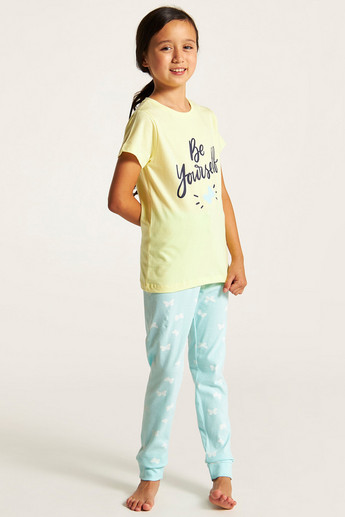 Juniors Printed Crew Neck T-shirt and Pyjama Set