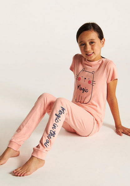 Juniors Printed Crew Neck T-shirt and Pyjama Set
