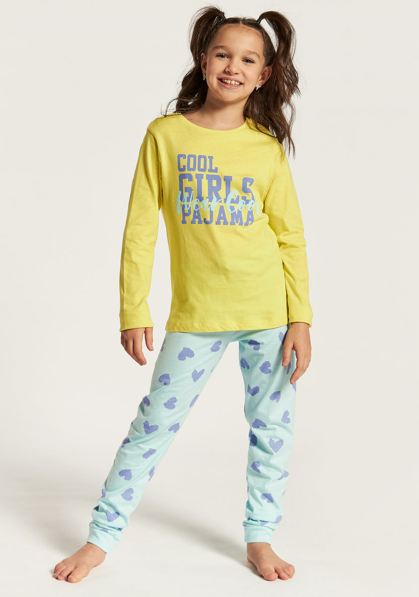 Juniors Printed Long Sleeves T-shirt and Elasticated Pyjama Set-Nightwear-image-0