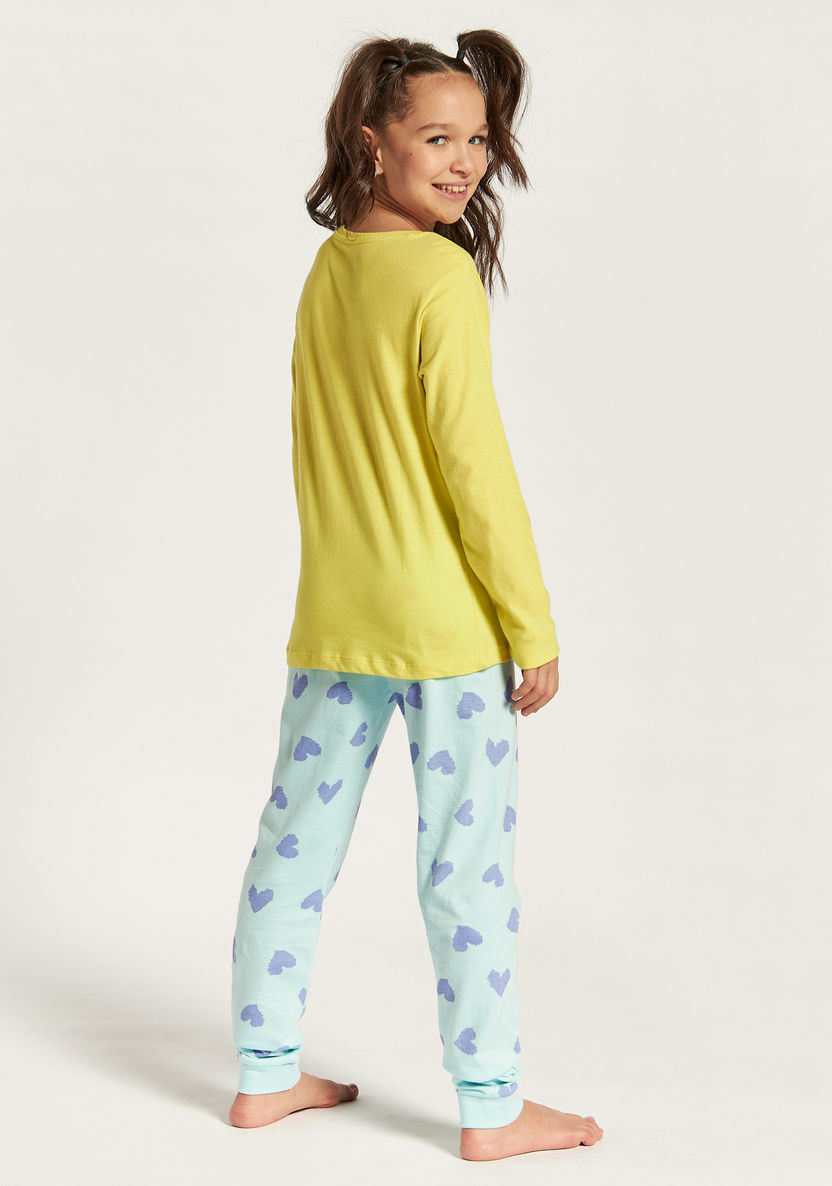 Juniors Printed Long Sleeves T-shirt and Elasticated Pyjama Set-Nightwear-image-3