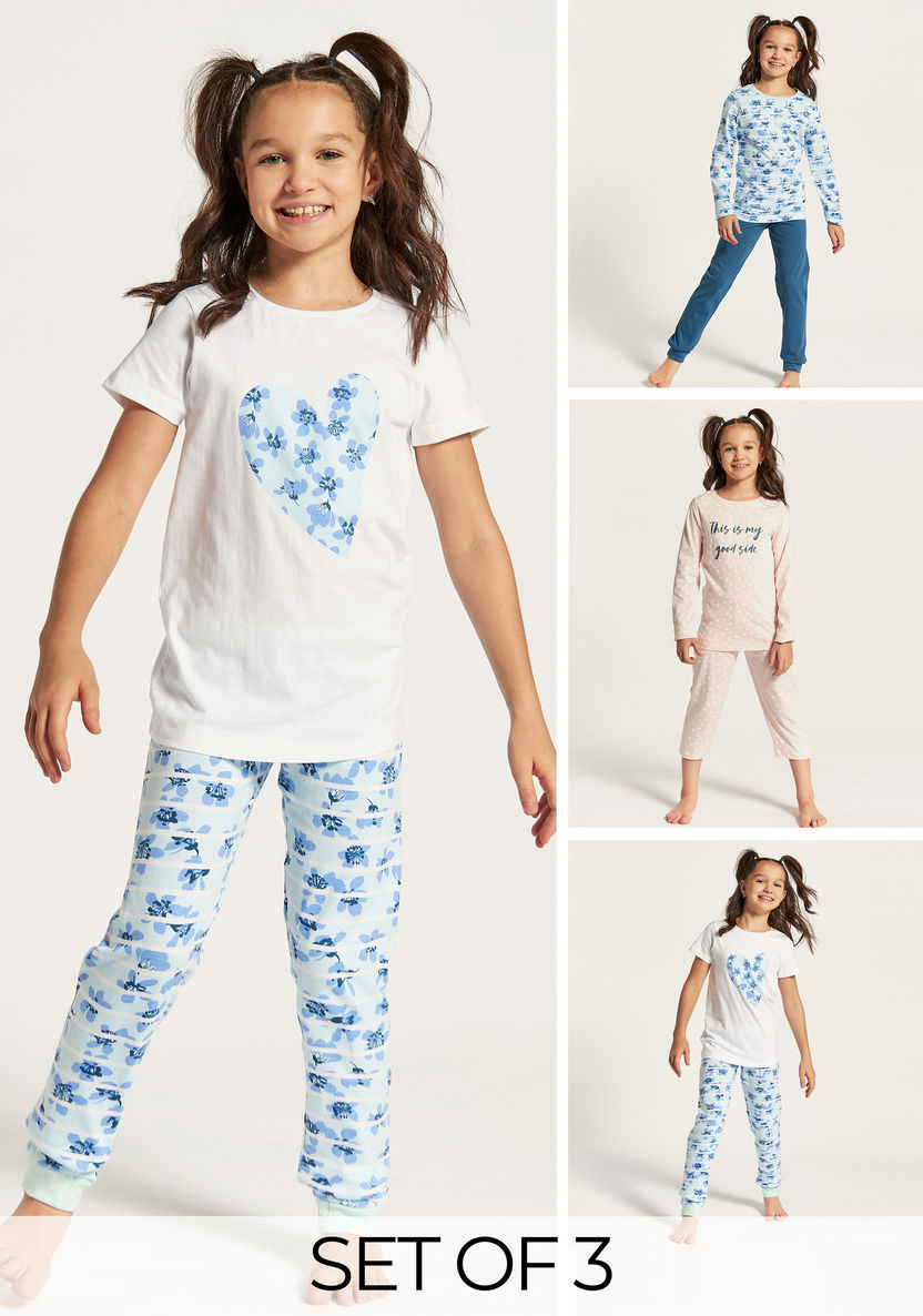 Juniors Printed T-shirt and Elasticated Pyjamas - Set of 3-Nightwear-image-0