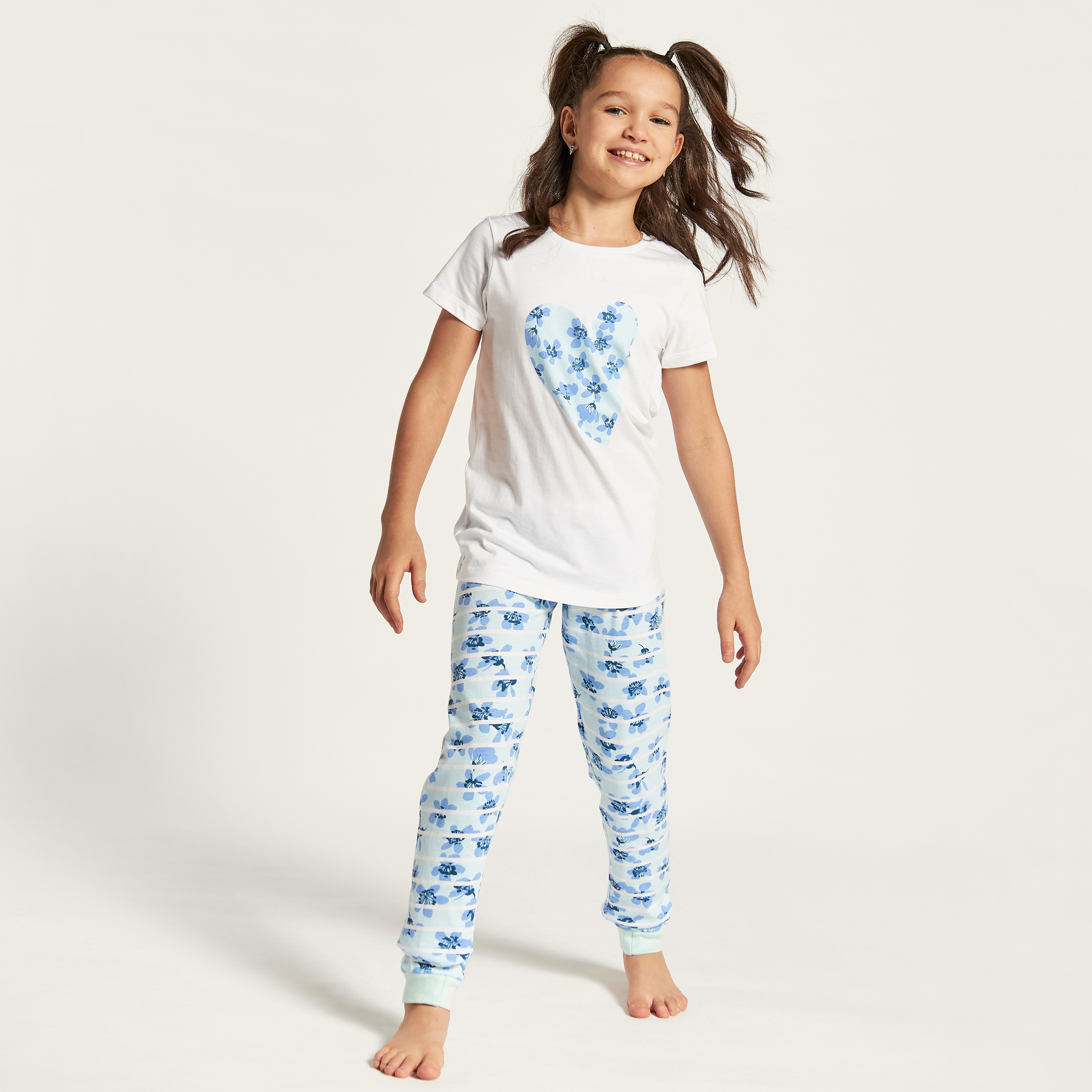 Juniors Printed T-shirt and Elasticated Pyjamas - Set of 3-girls-clothing-nightwear-image-2