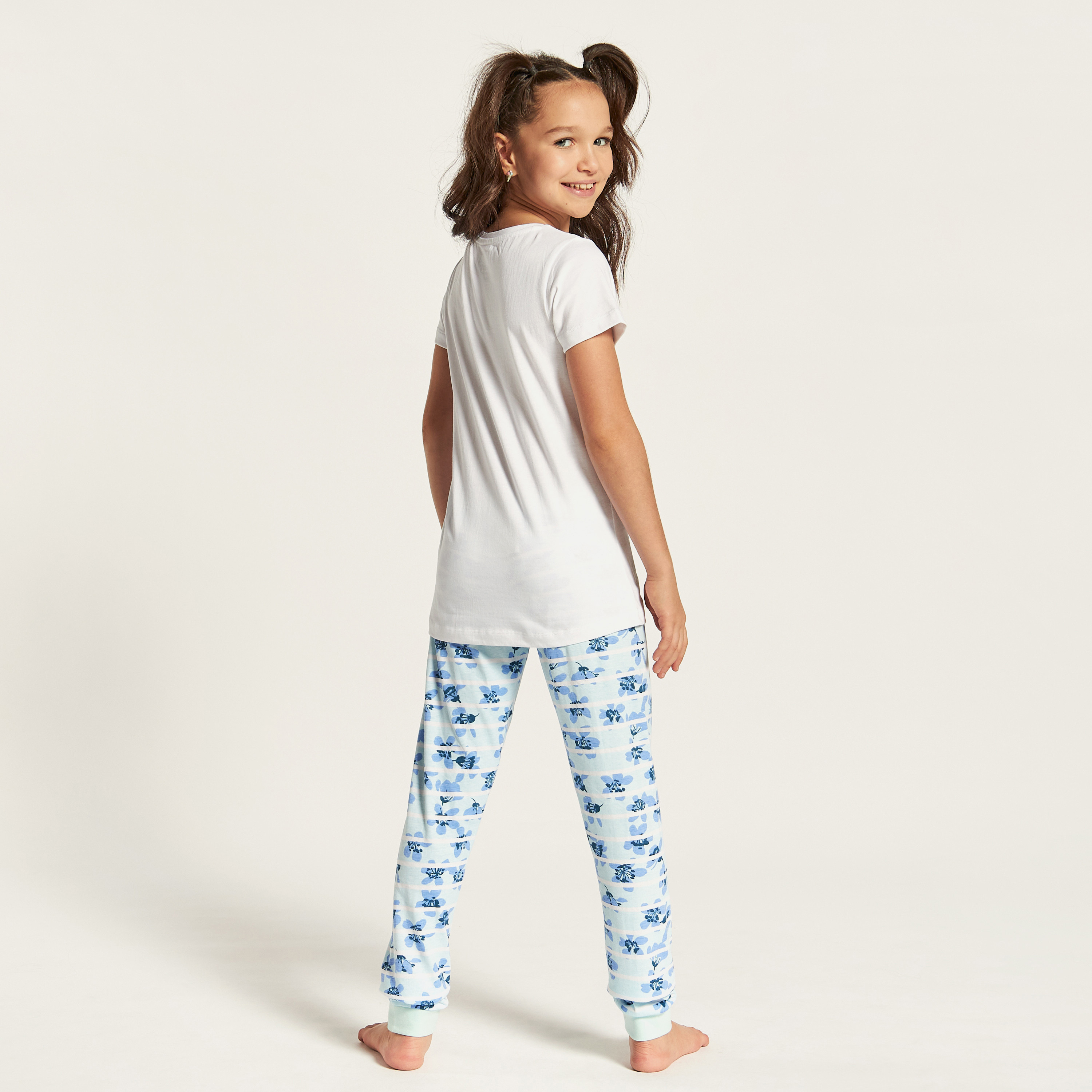 Juniors Printed T-shirt and Elasticated Pyjamas - Set of 3-girls-clothing-nightwear-image-5